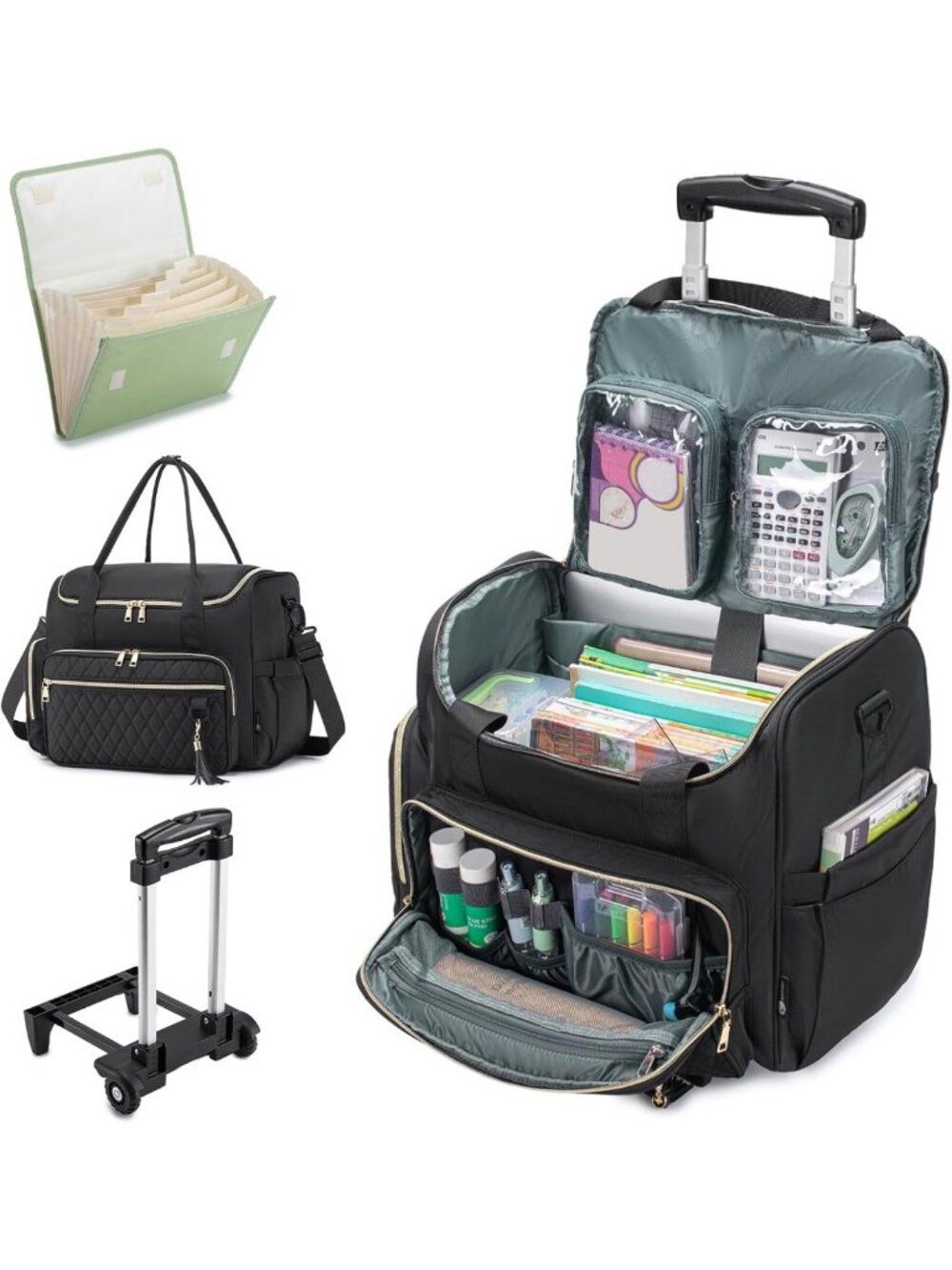 Waterproof 3-in-1 Rolling Laptop Bag for Women - 17.3 Inch Briefcase Tote with